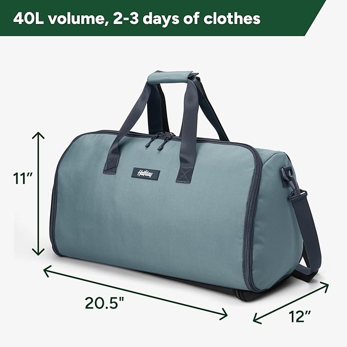 Halfday Convertible 2-in-1 Garment Duffel Weekender Bag 40L | Wrinkle-Free Travel, Hanging Suit Compartment, Shoe Pockets, Trolley Sleeve. Durable & Water-Resistant Carry-on, Coast