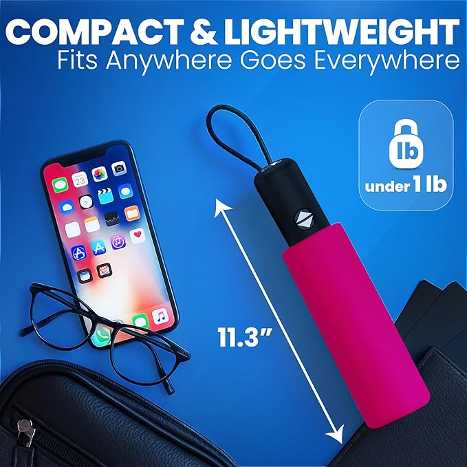 Rain-Mate Windproof Compact Umbrellas for Rain - Strong Reinforced Fiberglass Rib Design & Auto Open & Close - Portable Folding Travel Umbrella - Lightweight & Packable for Women & Men, Easy Collapse