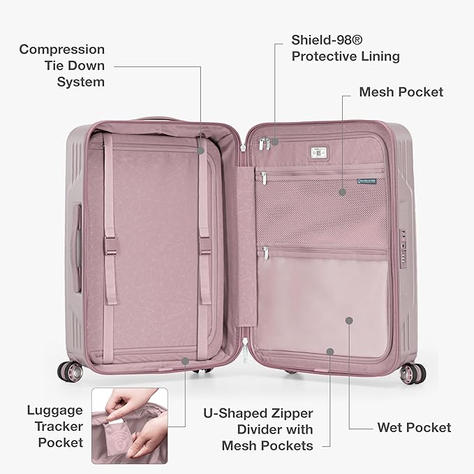 Traveler's Choice Ultimax II Polycarbonate Hardside Luggage with Spinner Wheels, Pink, 29-Inch Large Luggage