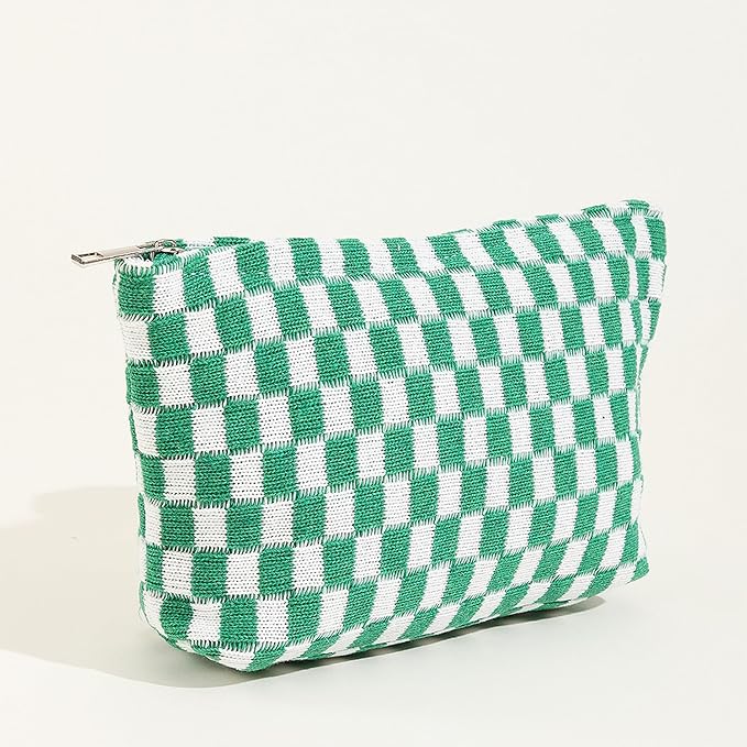 Cosmetic Bags for Women - Corduroy Cosmetic Bag Aesthetic Women Handbags Purses Smile Dots Makeup Organizer Storage Makeup Bag Girls Case Bags (Q-Checkered green)