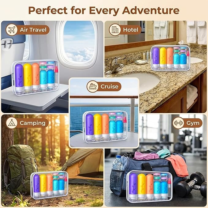 19pack Travel Bottles for Toiletries, TSA Approved Silicone Size Containers for toiletries, Refillable & Leakproof Travel shampoo and conditioner bottles