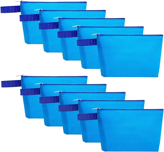 10 Pieces Cotton Canvas Makeup Bag with Bottom and Strap, Multi-Purpose Cosmetic Bag with Zipper Travel Toiletry Pouch, Blank DIY Craft Bag (Blue, XS)