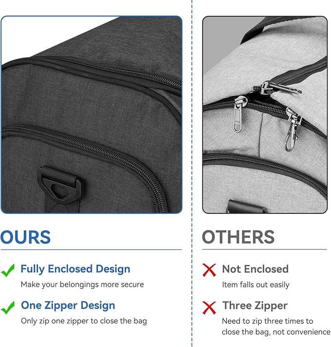 Garment Duffle Bags for Travel, Bukere Convertible Carry on Garment Duffel Bag for Men Women, Shoe Compartment, 2 in 1 Hanging Dress Suitcase Suit Travel Bags, Midnight Grey