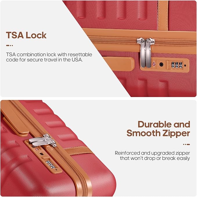 UKEIN Luggage Sets 3 Piece, PC Hardside Checked Luggage 28 Inch With Spinner Wheels with TSA Lock, Large Suitcase Set With Travel Backpack for Men (Red, 3 piece set (28inch))