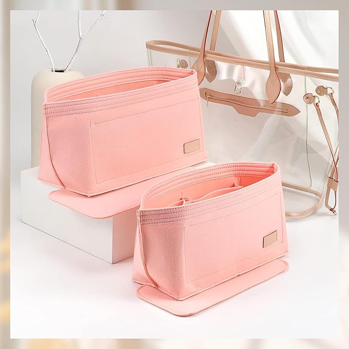 Purse Organizer Insert Compatible with Lv Neverfull MM Insert Organizer Pink and More, Bag Organizer Liner Shaper for Tote Handbags, Pink/L