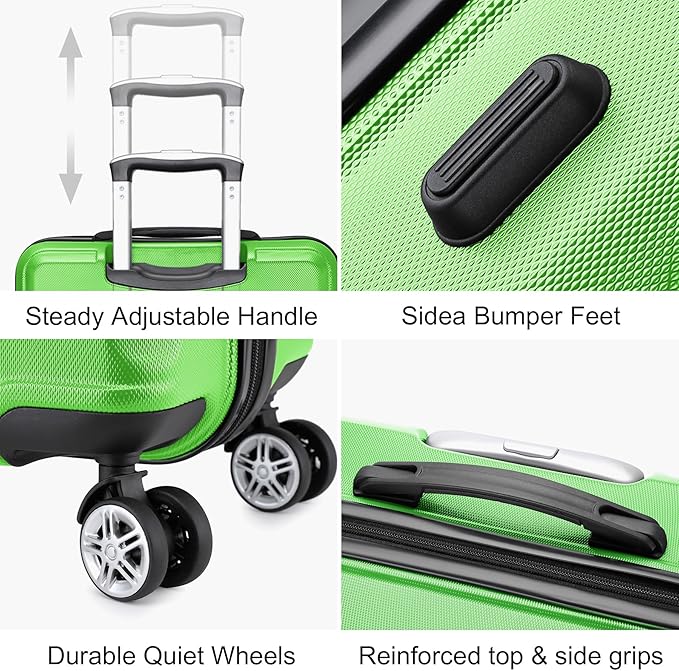 Kono 20'' Carry on Luggage with Spinner Wheel TSA Lock, Lightweight PC+ABS Hardside Luggage Durable Small Carry on Suitcase Apple Green