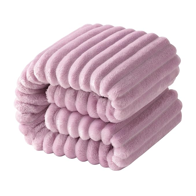 NTBAY Plush Flannel Twin Bed Blanket, 60X80 Inches Soft and Warm Lightweight Blanket with Striped Texture Bed Blanket for Couch Sofa Bed All Seasons, 60"x80", Light Purple