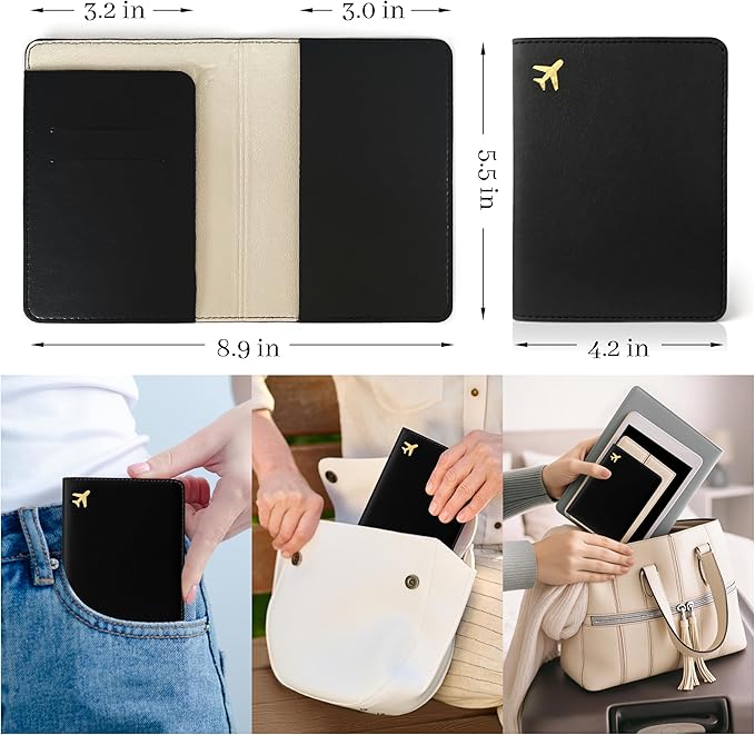 Passport Holder for Travel Essentials,RFID Blocking Passport Cover Case for Travel Accessories,Travel Wallet for Women Men (Black)