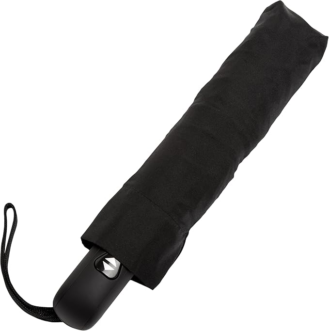 Amazon Basics Round Travel Umbrella for Rain, Compact Umbrella with Auto Open/Close, Strong Alloy Steel Frame, Compact Size for Backpacks/Handbags (11" Long When Closed), One Size, Black