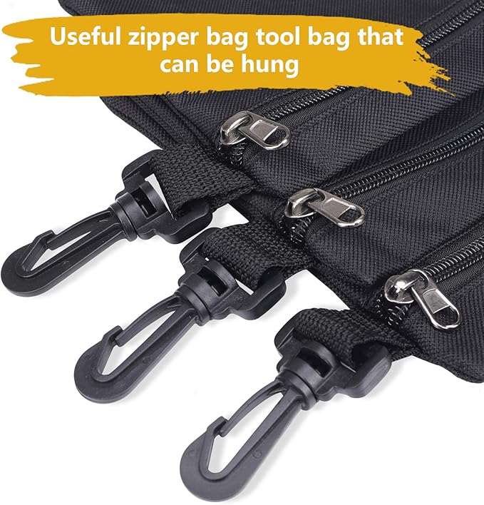 QCWN 3 Pack Small Zipper Tool Pouch Bags Heavy Duty 600D Oxford Waterproof Multipurpose Organizer For Tools Electronics Stationery Pencil Case With Carabiner Clip For Men Black