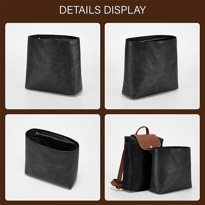 Doxo Upgraded Backpack Organzier Insert Compatible with Longchamp Le Pliage Backpack and More, Ultra-light Waterproof DupontPaper Bag Organizer (Full Black)