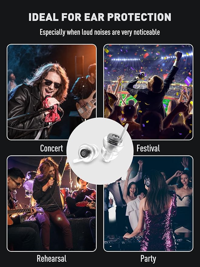 2 Pairs Concert Ear Plugs, Hearprotek Reusable High Fidelity Noise Reduction Music Ear Plugs for Ear Protection-Soft Hearing Protection Earplugs for Concerts, Musicians, Events (Petite Size)