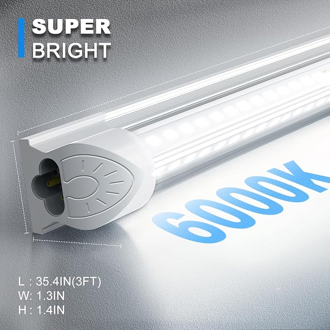 SHOPLED LED Shop Light 3FT, 34W 4760LM 6000K Cool White, V-Shape Linkable | T8 Integrated 3 Foot Tube Lights, LED Cabinet Lights for Workbench, Workshop, Basement, ETL Listed, ETL Listed, 4-Pack