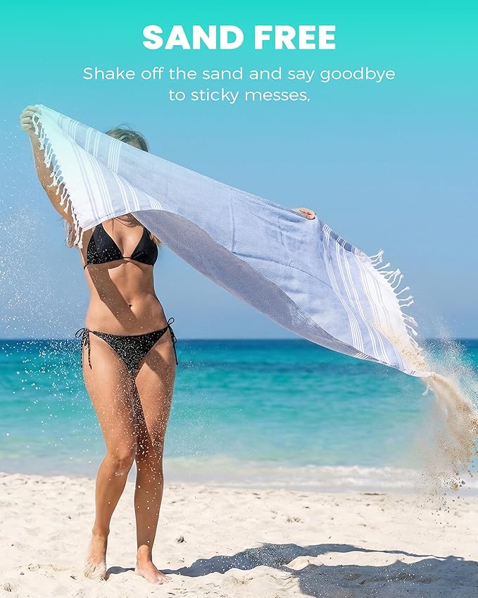 2 Packs Turkish Beach Towels Quick Dry Sand Free Soft Absorbent Extra Large Xl Big Blanket Adult Oversized Bath Towel Lightweight Thin Sandless Fast Drying Compact No Sand Packable Vacation Essentials