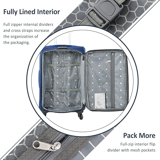 3 Piece Softshell Expandable Luggage Sets, Lightweight Travel Suitcase Set with TSA Lock and 360°Swivel Spinner Wheels, Durable Softside Luggage for Men Women, 22 in/26 in/30 in, Blue