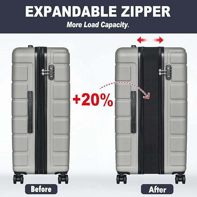 Explorer Lightweight Hardshell 20% Expandable 3-Piece Luggage Set with TSA Lock, Double Spinner Wheels, and Carry-On Suitcase, Silver