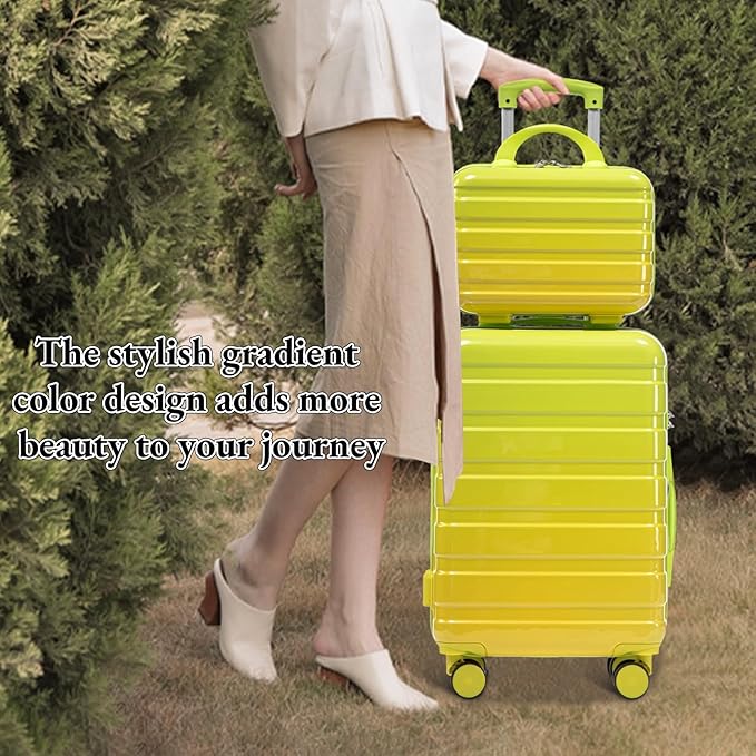 Gradient Green-Yellow Luggage Set 14" & 20" - 2 Piece PC Spinner Wheel Suitcases with Combination Lock, Lightweight Carry On for Business & Vacation