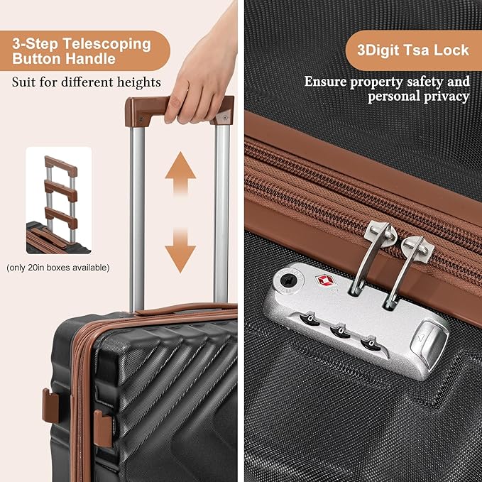 5 piece Luggage Set Expandable Suitcase 22x14x9 Airline Approved Carry on, ABS Hard Case Suitcases with Spinner Wheels, TSA Lock (Black)