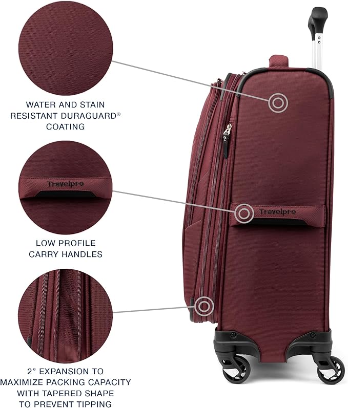Travelpro Maxlite 5 Softside Expandable Luggage with 4 Spinner Wheels, Lightweight Suitcase, Men and Women, Burgundy, Carry-on 21-Inch