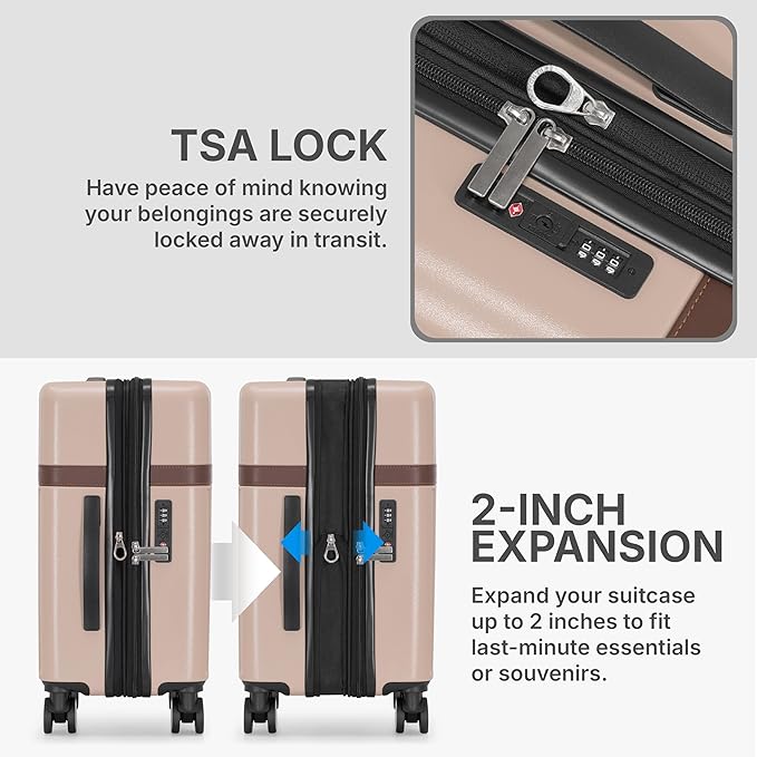 U.S. Traveler Vista Way 3-Piece Travel Set, 21-Inch Carry-on Hardside with TSA Lock, 18-Inch Travel Backpack with Laptop Sleeve, Toiletry Bag, Beige