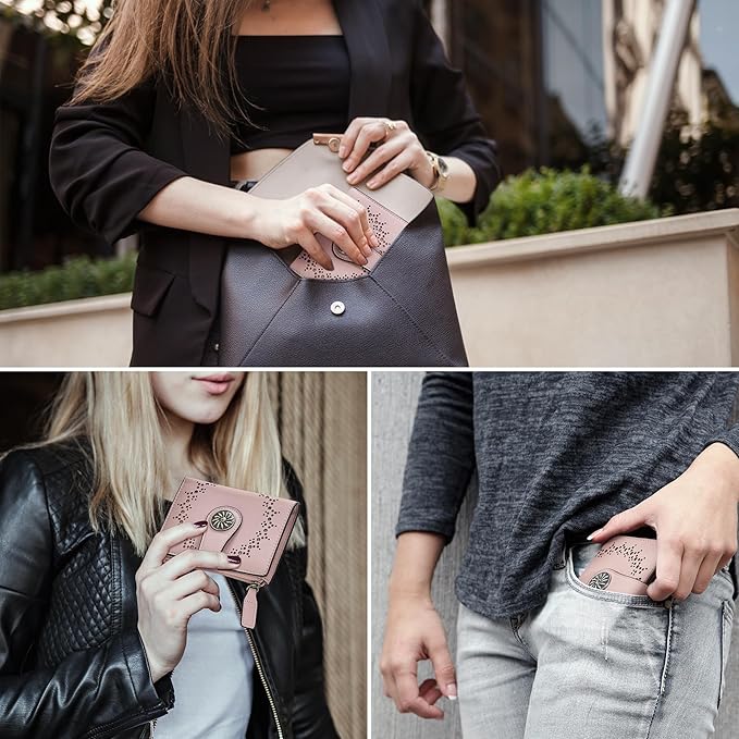 Tipmile Small Wallet for Women Bifold RFID Blocking Card Holder Leather Wallets with Zipper Coin Pocket