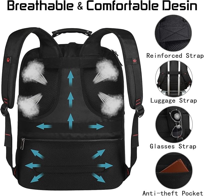 Mogplof 18.4 Laptop Backpack for Men, 55L-60L Extra Large Gaming Laptops Backpack, TSA Friendly Flight Approved RFID Anti-theft Pocket, Water Resistant Suiltable for Travel Business Work