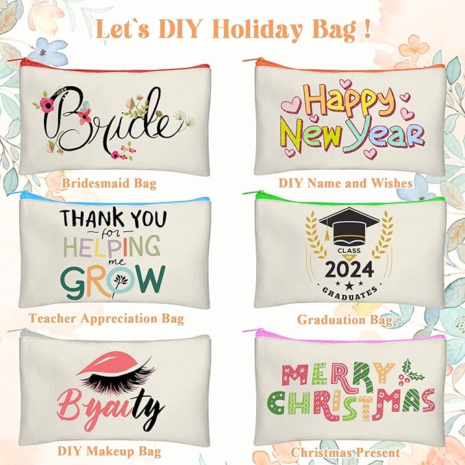 Legigo Blank Canvas Bag Zipper Pouch Makeup Bags Bulk - Multi-Purpose Canvas Pencil Pouch with Sturdy Zipper, Cosmetic Bag Travel Toiletry Bag for DIY Craft Projects, Storage (8.3 x 5 inches)