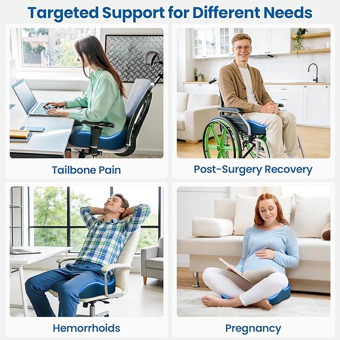 Large Donut Pillow Seat Cushion for Hemorrhoid Discomfort&Tailbone Pressure, Office Chair Cushion for Long Sitting, Ergonomic Coccyx Pillow for Postpartum Pregnancy, Blue, X-Large