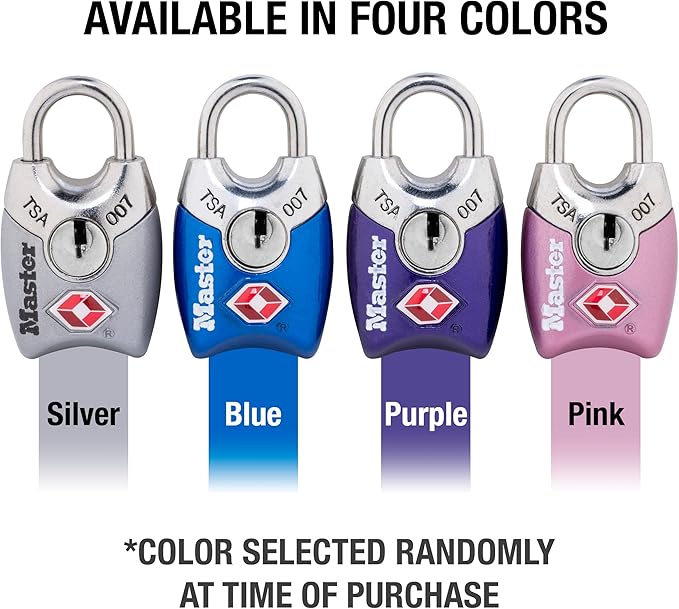 Master Lock 4689Q TSA Approved Luggage Lock, 4 Pack, Colors May Vary