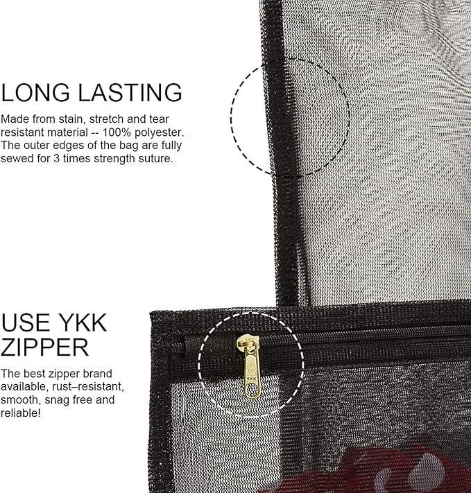 TENRAI Delicates Laundry Bags, Bra Fine Mesh Wash Bag for Underwear, Lingerie, Bra, Pantyhose, Socks, Use YKK Zipper, Have Hanger Loops (Black, 1 Large & 1 Medium)