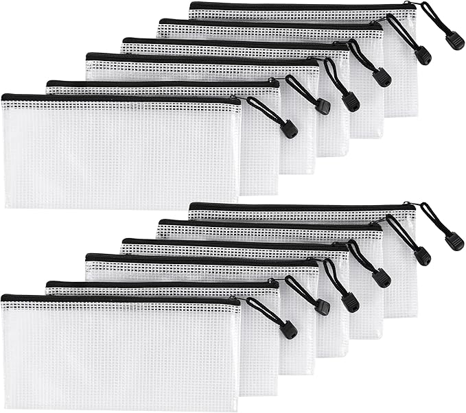 12Pcs Mesh Zipper Pouch,9x4.4 Inches Durable Pouches,Organizing Storage with Zipper for Bill,File and Travel,Multi-Purpose Stationery Pouch