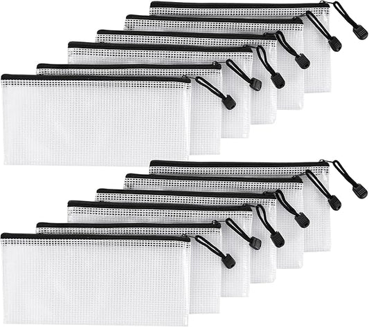 12Pcs Mesh Zipper Pouch,9x4.4 Inches Durable Pouches,Organizing Storage with Zipper for Bill,File and Travel,Multi-Purpose Stationery Pouch
