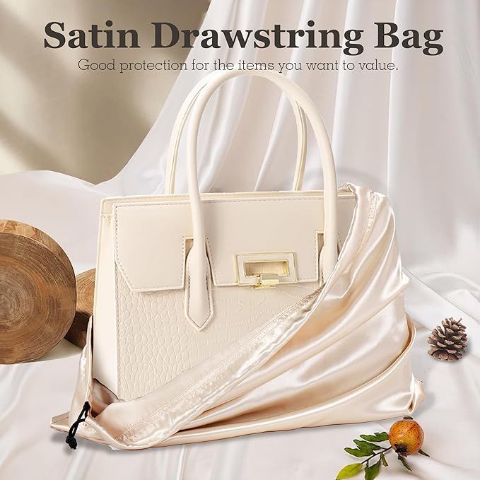 Vonty 3 Pack Silky Dust Bags for Shoes and Purses, Satin Drawstring Bag for HandBags Boots - Beige Shoe Bag Silk Dust Cover Bag Protector Travel Storage Pouch(23.6 x 19.6 In)