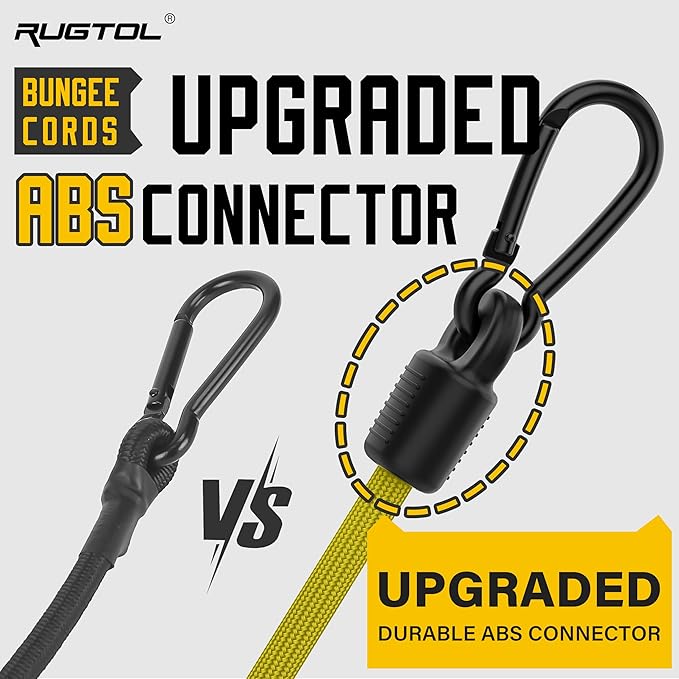 Bungee Cords with Hooks, 60 Inch Yellow Adjustable Bungee Cords with Carabiner Heavy Duty Outdoor, 8mm Thick Easy to Adjust Bungee Rope UV Resistant for Tarp, Bike Rack, Garden, Tension, 6 Pack