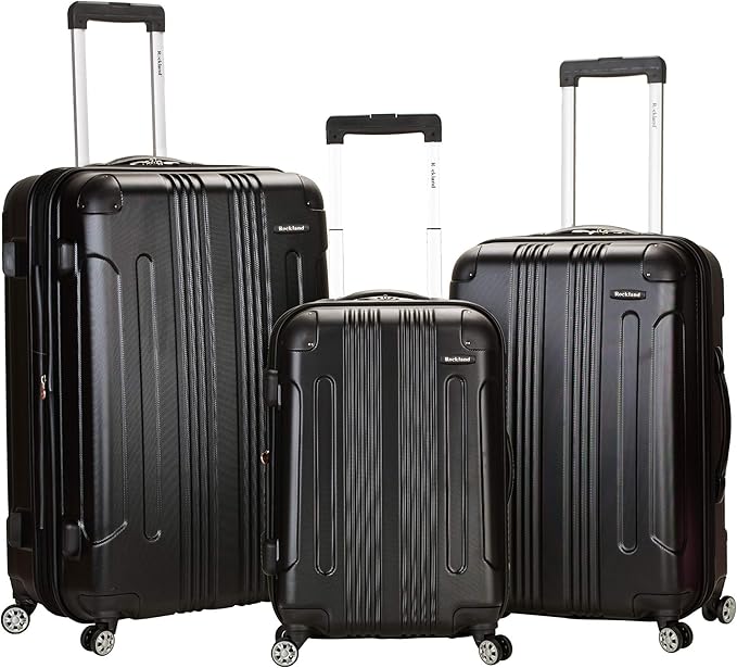 Rockland London Hardside Spinner Wheel Luggage, Black, 3-Piece Set (20/24/28)