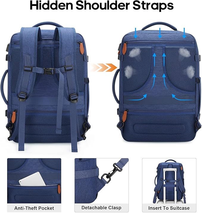 Bagsure Travel Backpack Carry On Backpack 42L Flight Approved, Expandable Laptop Backpack with Packing Cubes & Shoe Pocket, Water Resistant Luggage Backpack for Men Women, Large Backpack 20 * 14 * 7"