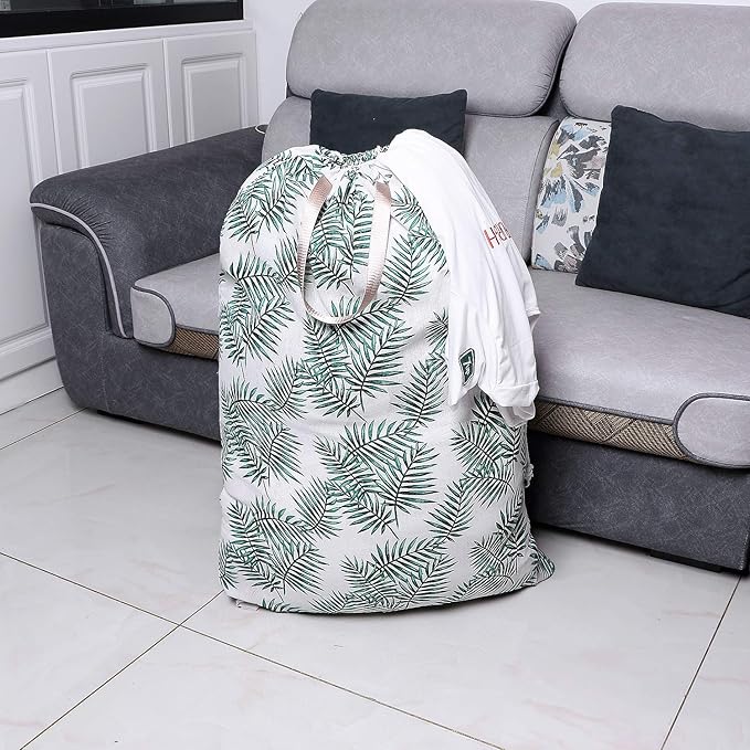 Extra Large Laundry Bag with Drawstring and Handle, Heavy Duty Travel Dirty Clothes Bag for Laundromat and Household, Durable Rip-Stop Laundry Hamper Liner, 28 x 40 Inch, Bamboo