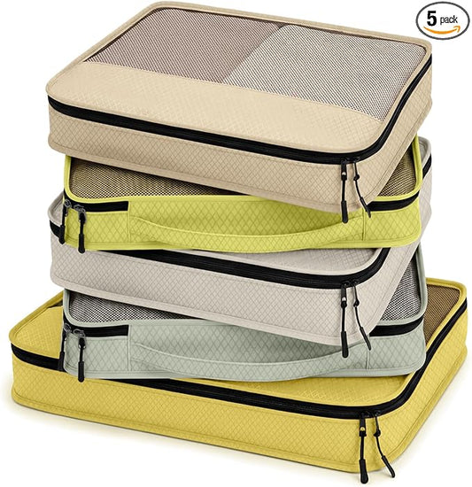 5 Pcs Packing Cubes for Suitcase Large Travel Cubes Carry on Luggage Organizer Bags for Clothes Accessories(Mixed,Yellow)