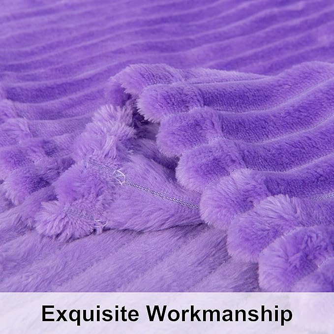 NTBAY Plush Flannel Twin Bed Blanket, 60X80 Inches Soft and Warm Lightweight Blanket with Striped Texture Bed Blanket for Couch Sofa Bed All Seasons, 60"x80", Purple
