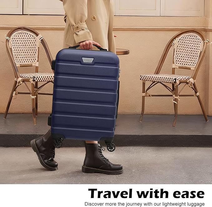 Coolife Luggage 3 Piece Set, Lightweight Durable Hardshell Suitcase set with 360° Spinner Wheels, TSA-approved Lock, Checked Family Travel Luggage sets, 20/24/28 Inch, Navy
