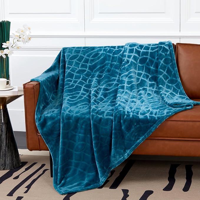 Soft Cozy Fleece Queen Size Blanket, 90x90 Inches – Lightweight Plush Blanket for Bed, Fuzzy 3D Jacquard Design - Teal