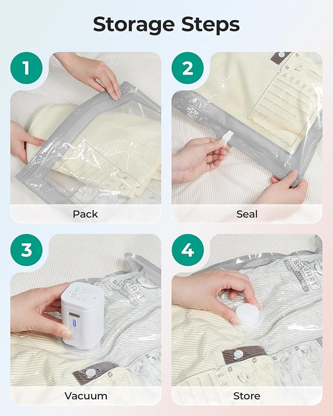 BAGSMART Vacuum Storage Bags with Portable Pump, Travel Space Saver Bags for Clothes, Heavy Duty Compression Bags for Storage, Vacuum Seal Bags with Hand Pump, Travel Essentials for Packing-Gray