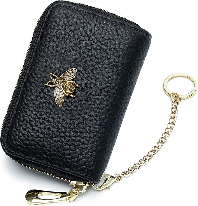 imeetu RFID Credit Card Holder, Small Leather Zipper Card Case Wallet for Women