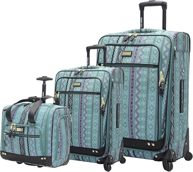 Steve Madden Designer Luggage Collection - 3 Piece Softside Expandable Lightweight Spinner Suitcase Set - Travel Set Includes an Under Seat Bag, 20-Inch Carry on and 28-Inch Checked Suitcase, Legends