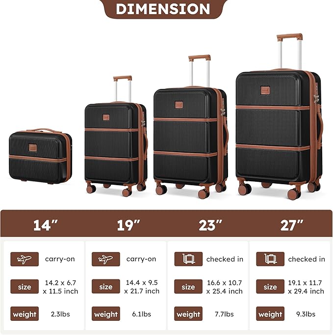 Suitour Expandable 4-Piece Luggage Set (14" 19" 23" 27") ABS Hardside Suitcase Sets with Spinner Wheels Checked Luggage Travel Suitcase