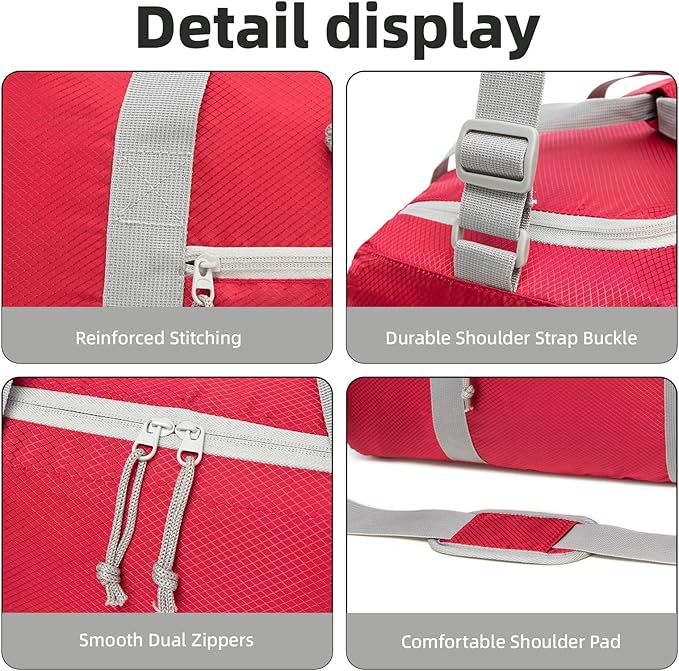 Foldable Travel Duffel Bag, Lightweight & Easy to Carry Water-Repellent Duffle Bag - 2-Way Zipper & Interior Pouch, Ideal for Weekend Trips, Daily Use,Camping，Sports