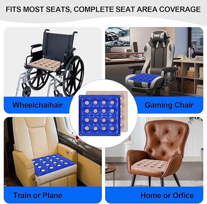 2-Pack Inflatable Seat Cushions, Pressure Relief Waffle Cushion, Ideal for Long Sitting, Office Chairs, Car Seats, Wheelchair Cushions, Comes with 2 Air Pumps, Portable and Comfortable