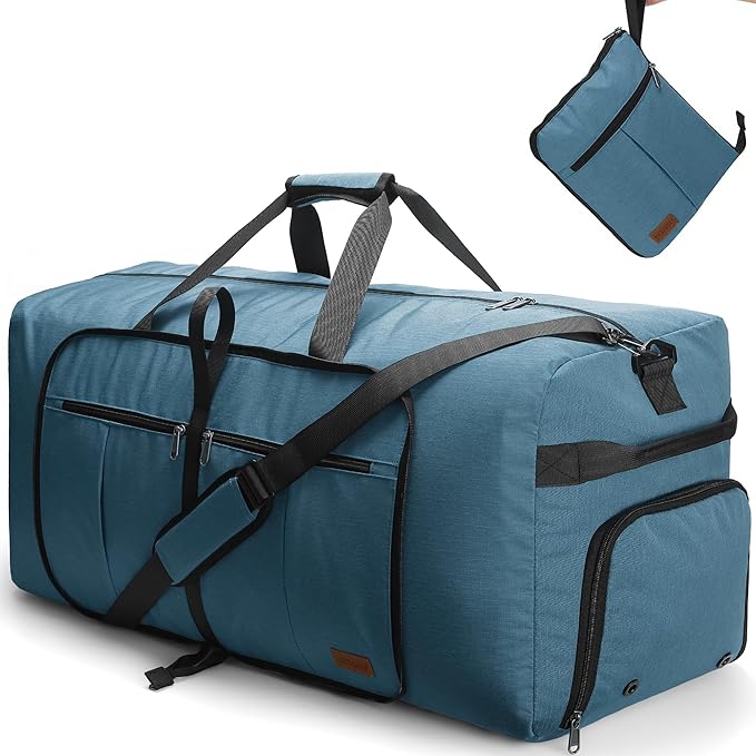 80L EXTRA LARGE Duffle Bag for Travel, 26" Foldable Travel Duffel Bag with Shoe Compartment for Men Women, Waterproof & Tear Resistant (Light Blue, EXTRA LARGE, 80L)