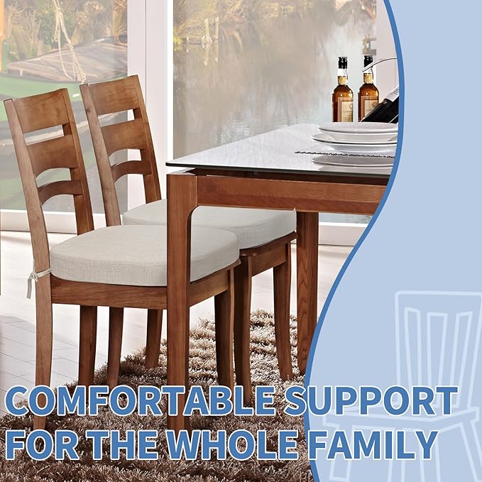 BUYUE Thickened 2.5" Dining Chair Cushions Set of 6, U-Shape High Density Foam Comfortable Chair Pads for Kitchen, Slip Resistant Indoor Seat Cushions (6 PCS, Beige)