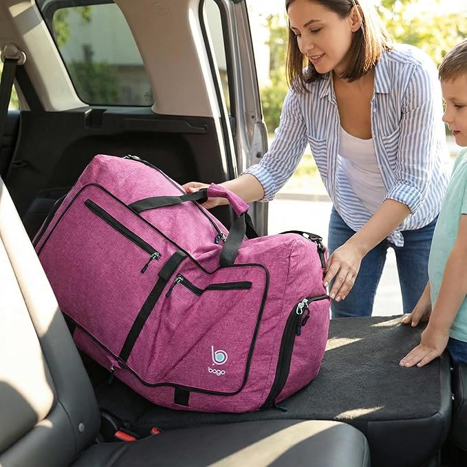 Bago Large Duffle Bag for Travel Women & Men. Durable Lightweight Foldable Travel Duffel Bags For Traveling Women. 80L Duffle Bags For Overnight Bag With Shoe Compartment Collapsible Weekender duffel